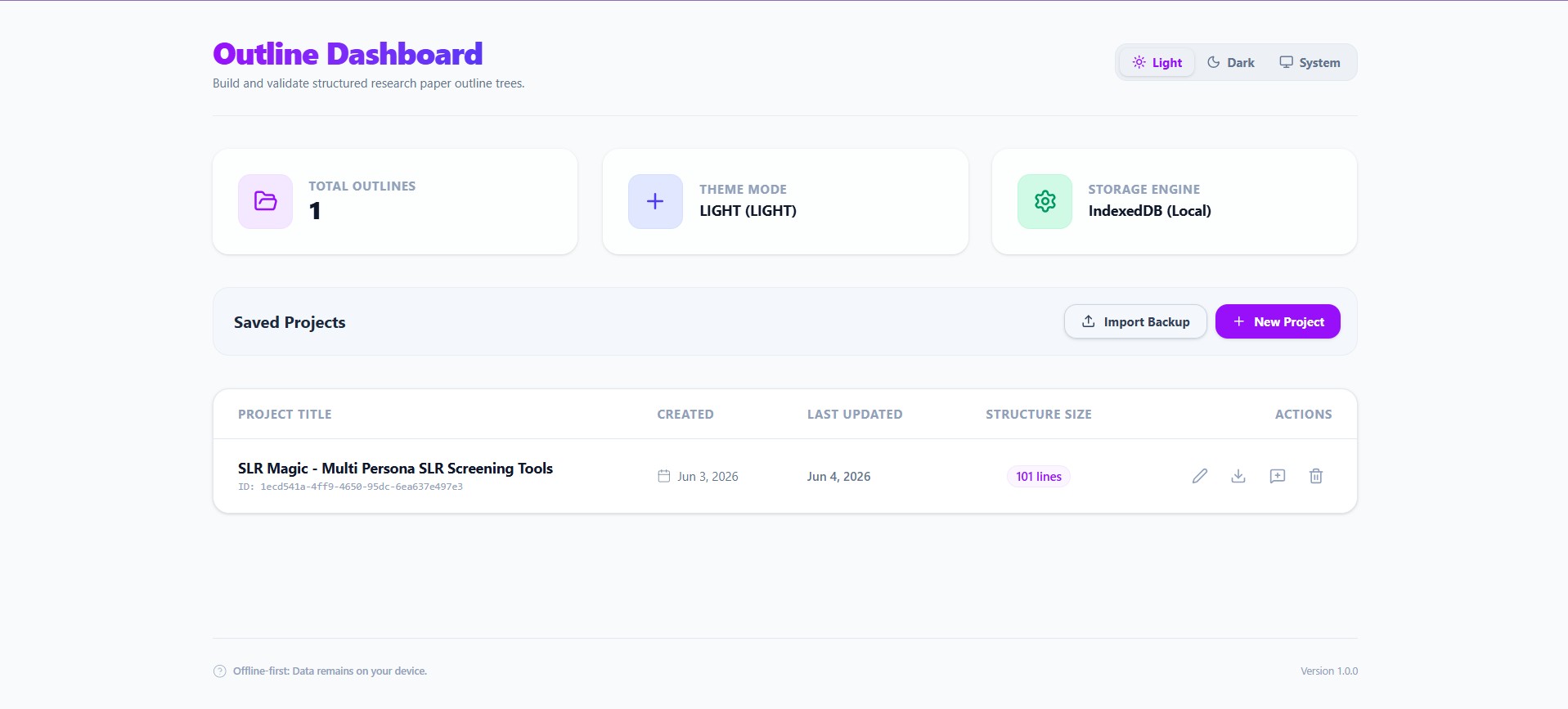 Outliner Project Dashboard