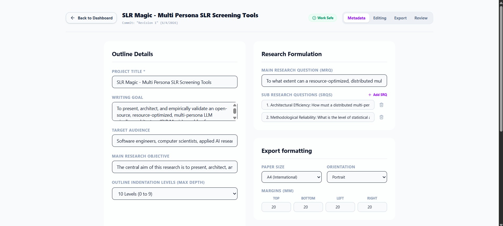 Outliner Research Metadata Setup